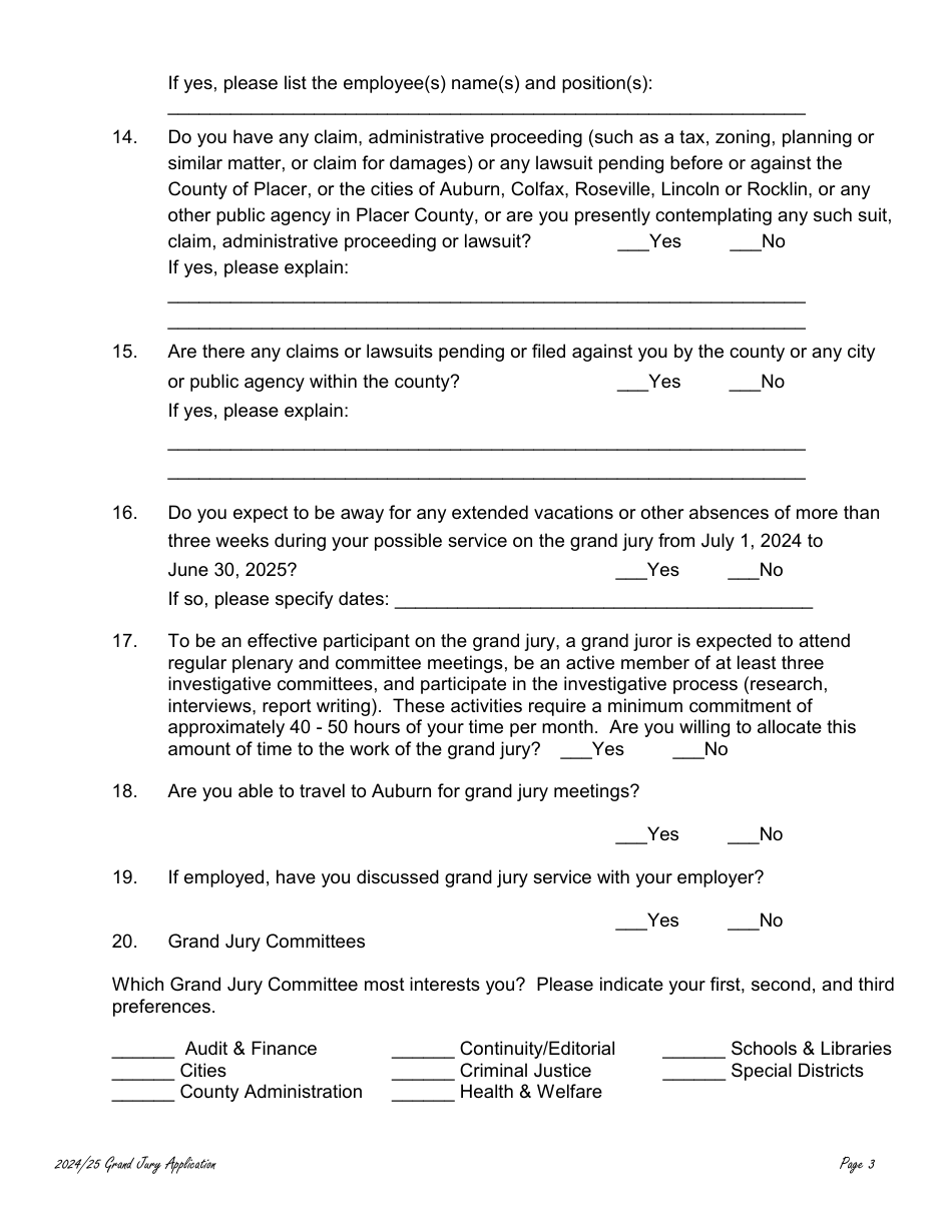 Prospective County Grand Jury Nominee Application - County of Placer, California, Page 3