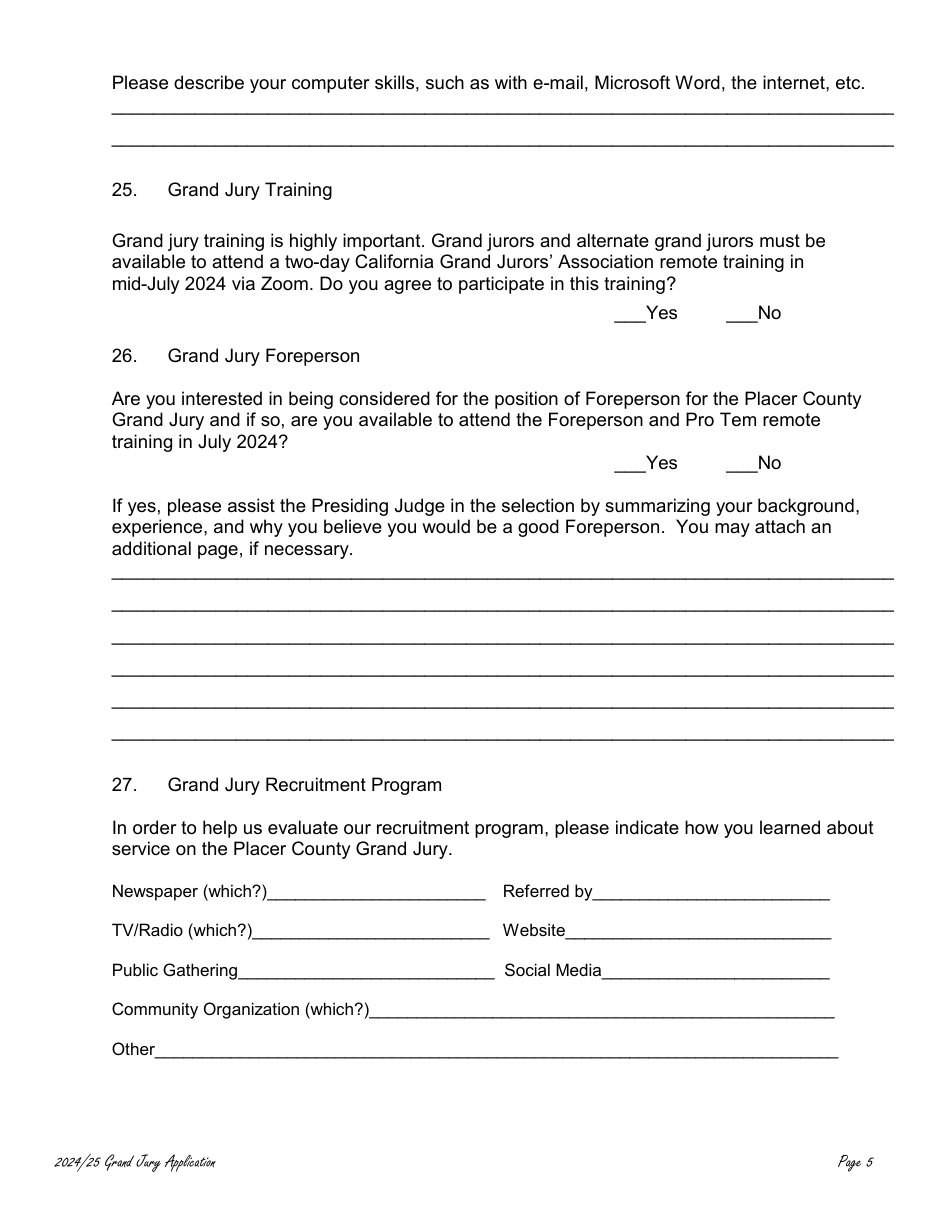 Prospective County Grand Jury Nominee Application - County of Placer, California, Page 5