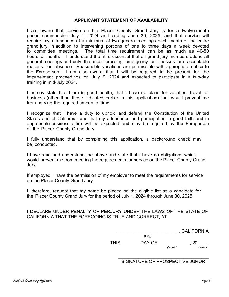 Prospective County Grand Jury Nominee Application - County of Placer, California, Page 6
