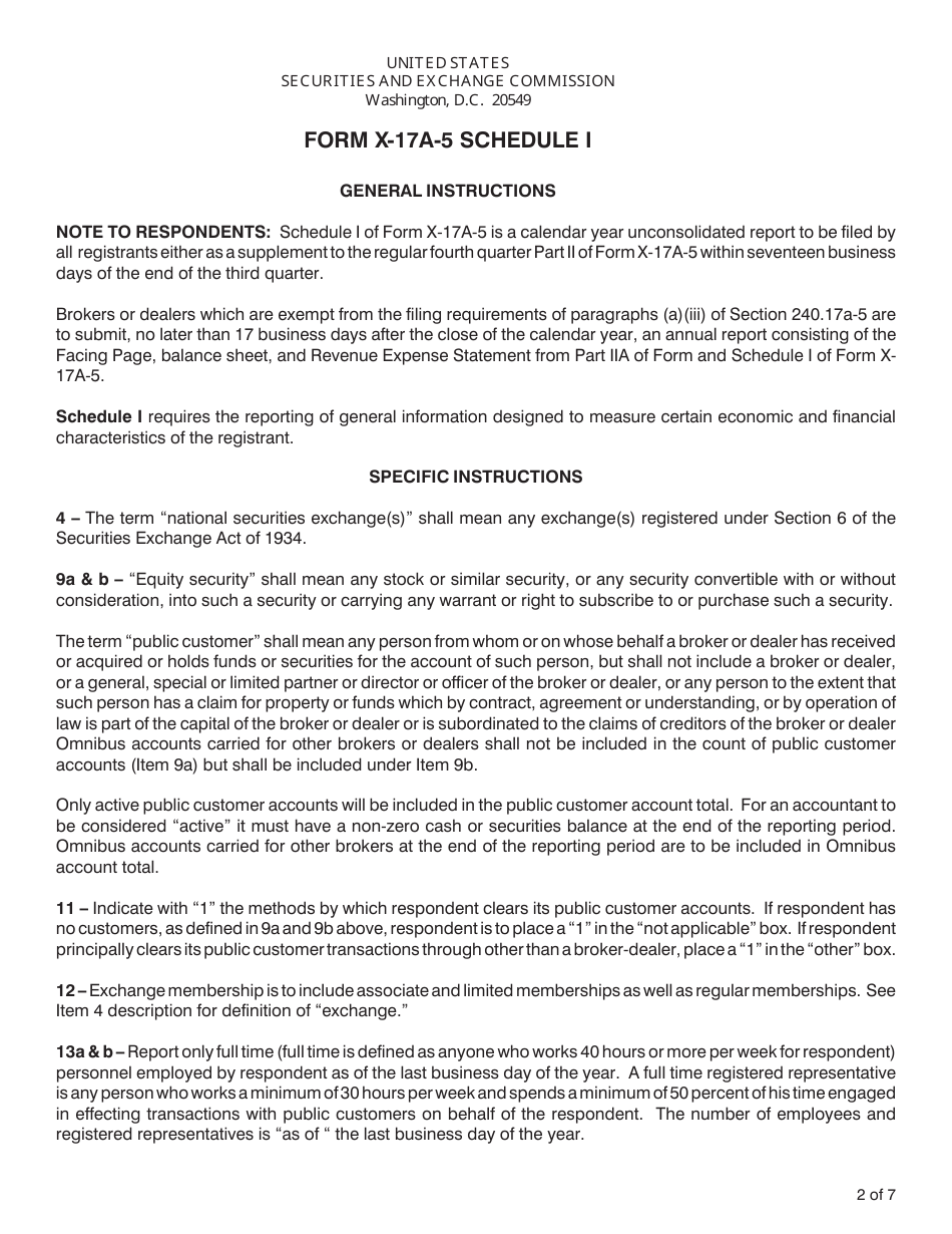 SEC Form 1675 (X-17A-5) Schedule I Focus Report - Information Required of All Brokers and Dealers Purusant to Rule 17a-5, Page 2