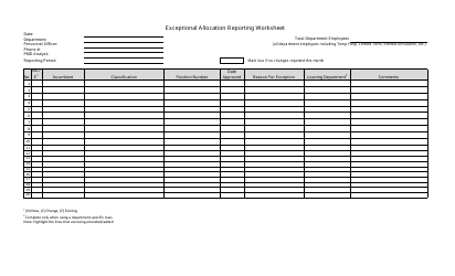 Document preview: Exceptional Allocation Reporting Worksheet - California