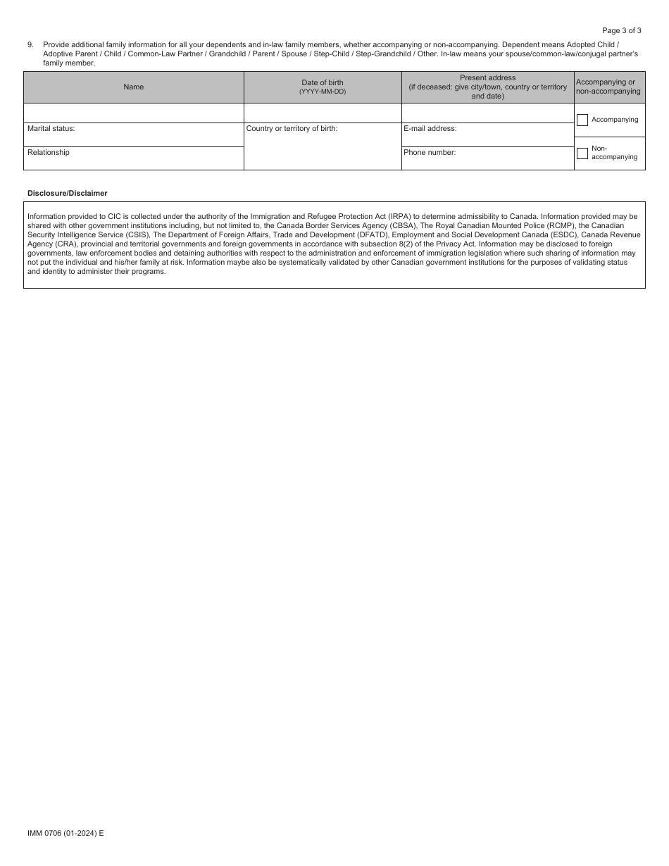 Form IMM0706 Additional Background Information Form - Canada, Page 3