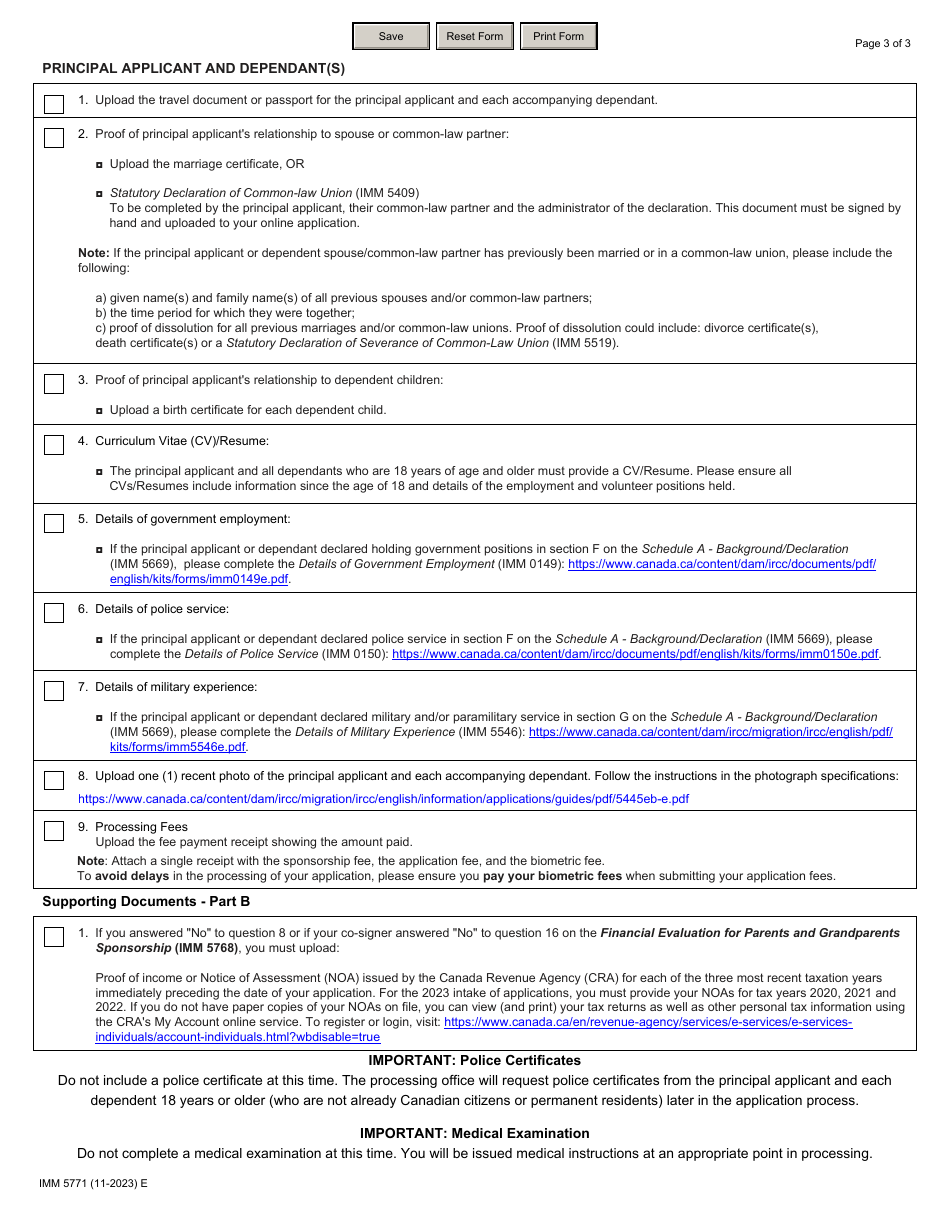 Form IMM5771 Document Checklist for Parents and Grandparents - Canada, Page 3