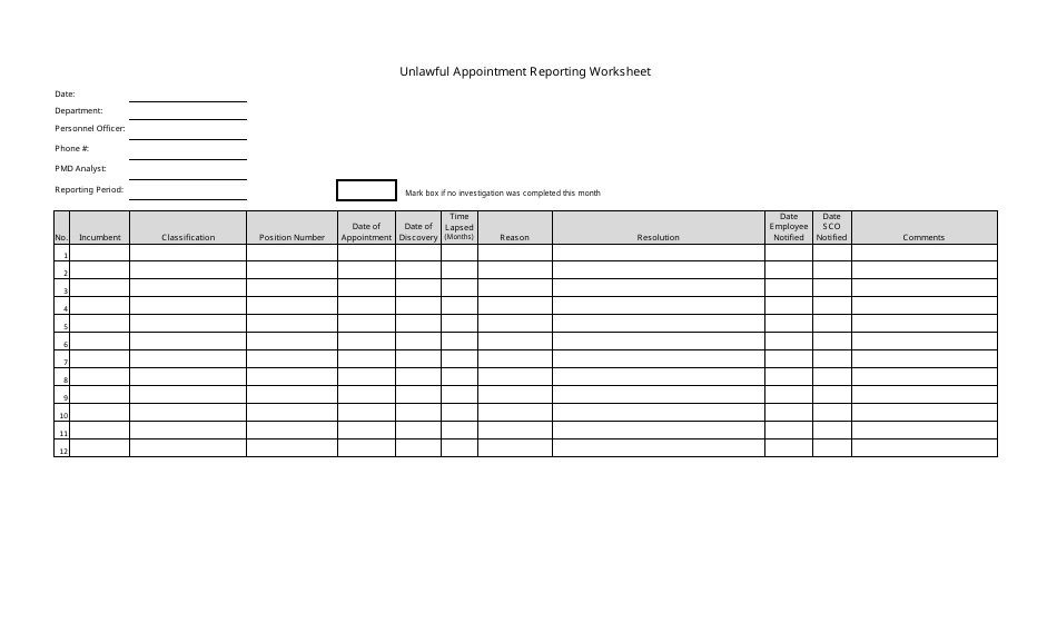Unlawful Appointment Reporting Worksheet - California, Page 1