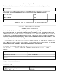 Homestead Application Form - Canton City, Ohio