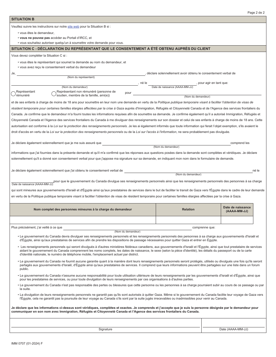 Forme IMM0707 Consentement a Divulguer DES Informations Personnelles - Canada (French), Page 2
