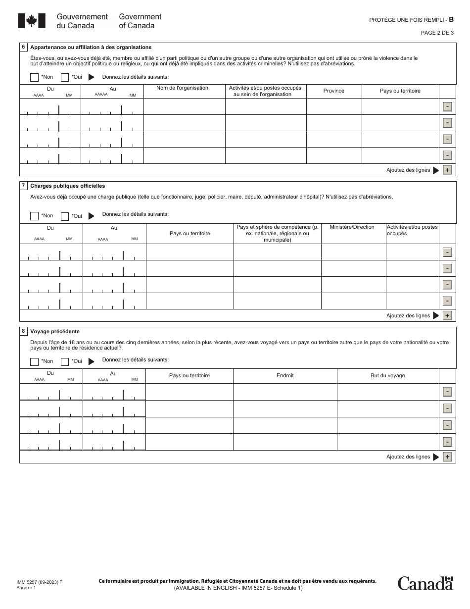 Forme IMM5257 Agenda 1 Download Fillable PDF or Fill Online Demande De ...