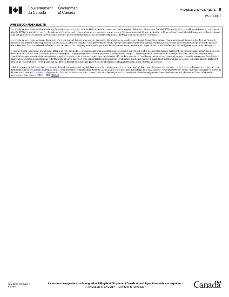 Forme IMM5257 Agenda 1 Demande De Statut De Resident Temporaire - Canada (French), Page 3