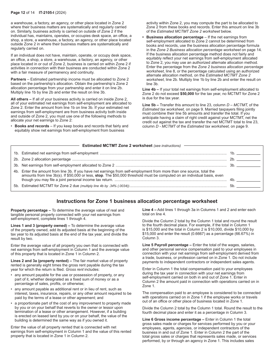 Download Instructions for Form IT-2105 Estimated Tax Payment Voucher ...