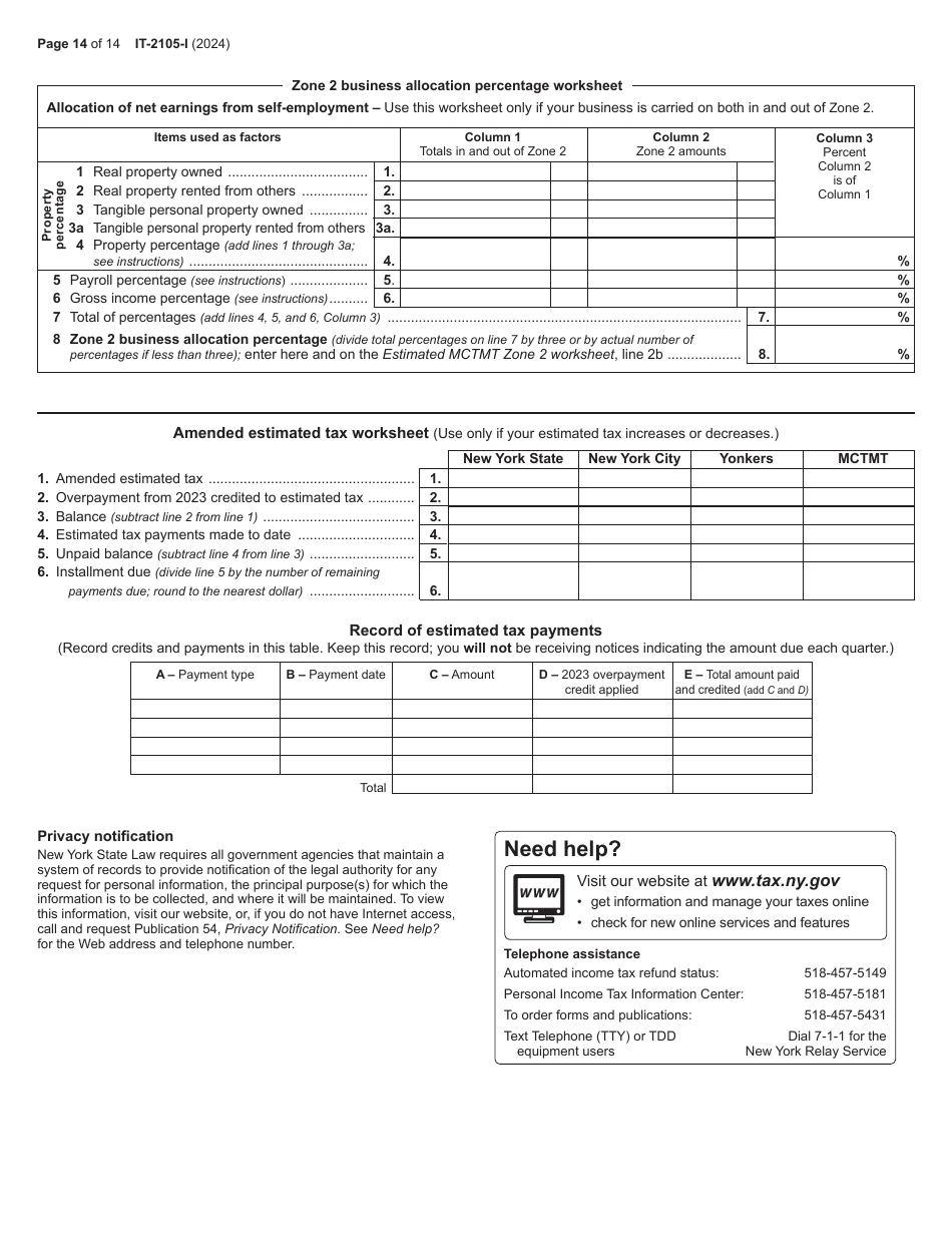 Download Instructions for Form IT-2105 Estimated Tax Payment Voucher ...