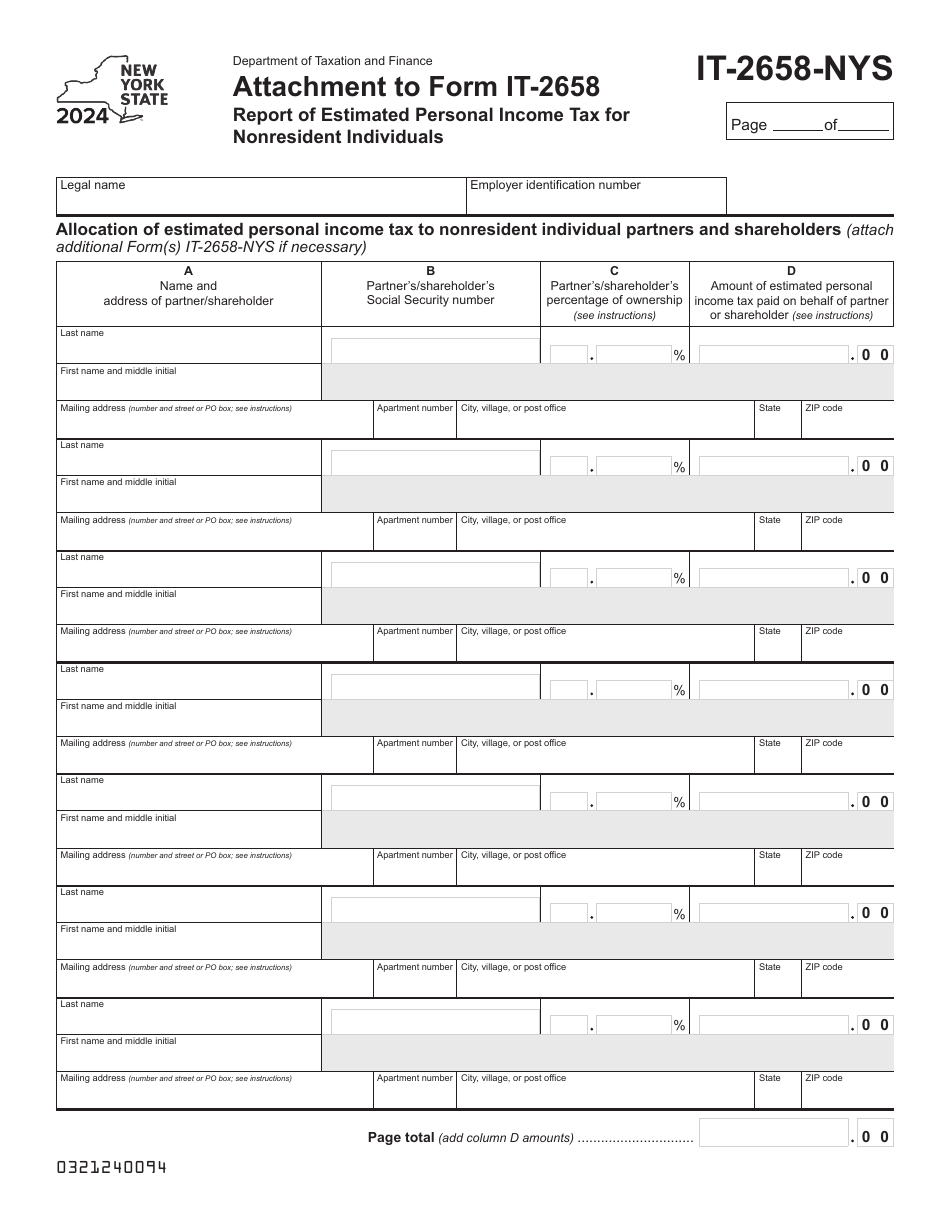 Form IT-2658-NYS Report of Estimated Personal Income Tax for Nonresident Individuals - New York, Page 1