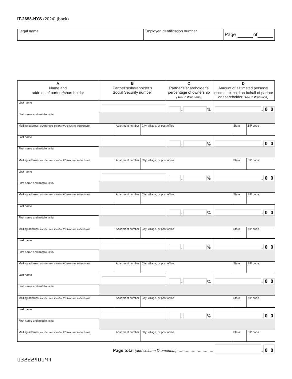 Form IT2658NYS Download Fillable PDF or Fill Online Report of