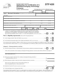 Document preview: Form DTF-620 Application for Certification of a Qualified Emerging Technology Company - New York, 2023
