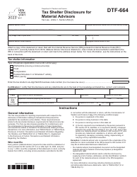 Document preview: Form DTF-664 Tax Shelter Disclosure for Material Advisors - New York, 2023