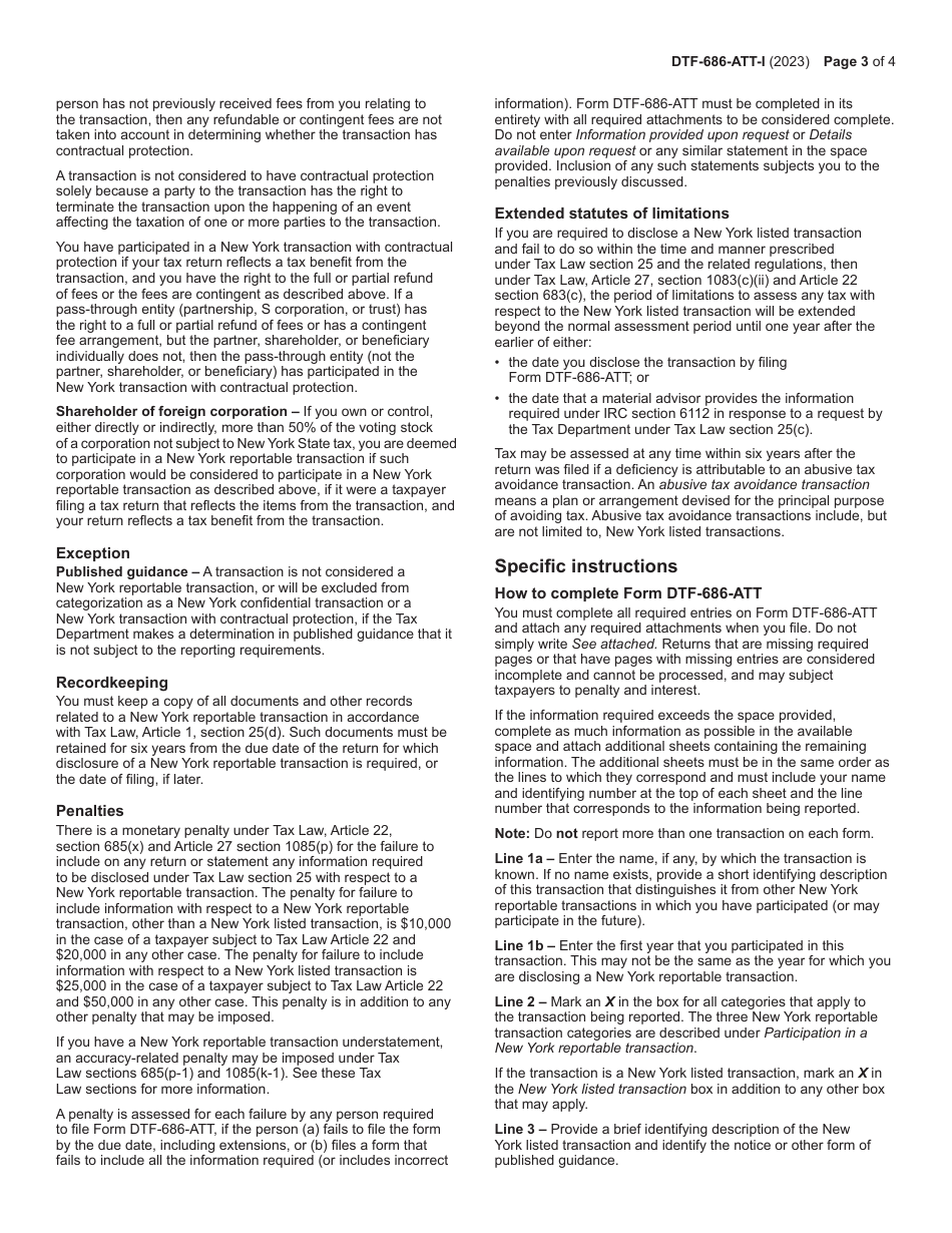 Instructions for Form DTF-686-ATT New York Reportable Transaction Disclosure Statement and Request for a Determination - New York, Page 3