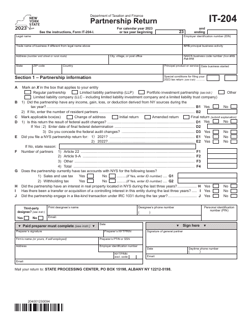 Form IT-204 2023 Printable Pdf