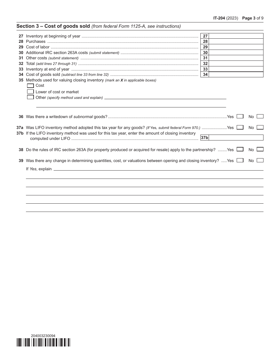 Form IT-204 Partnership Return - New York, Page 3