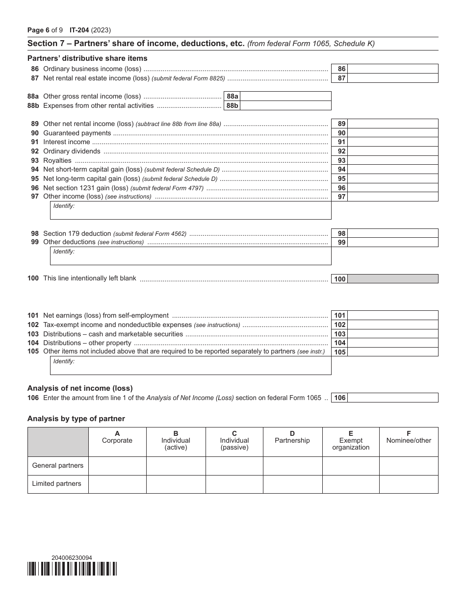 Form IT-204 Partnership Return - New York, Page 6