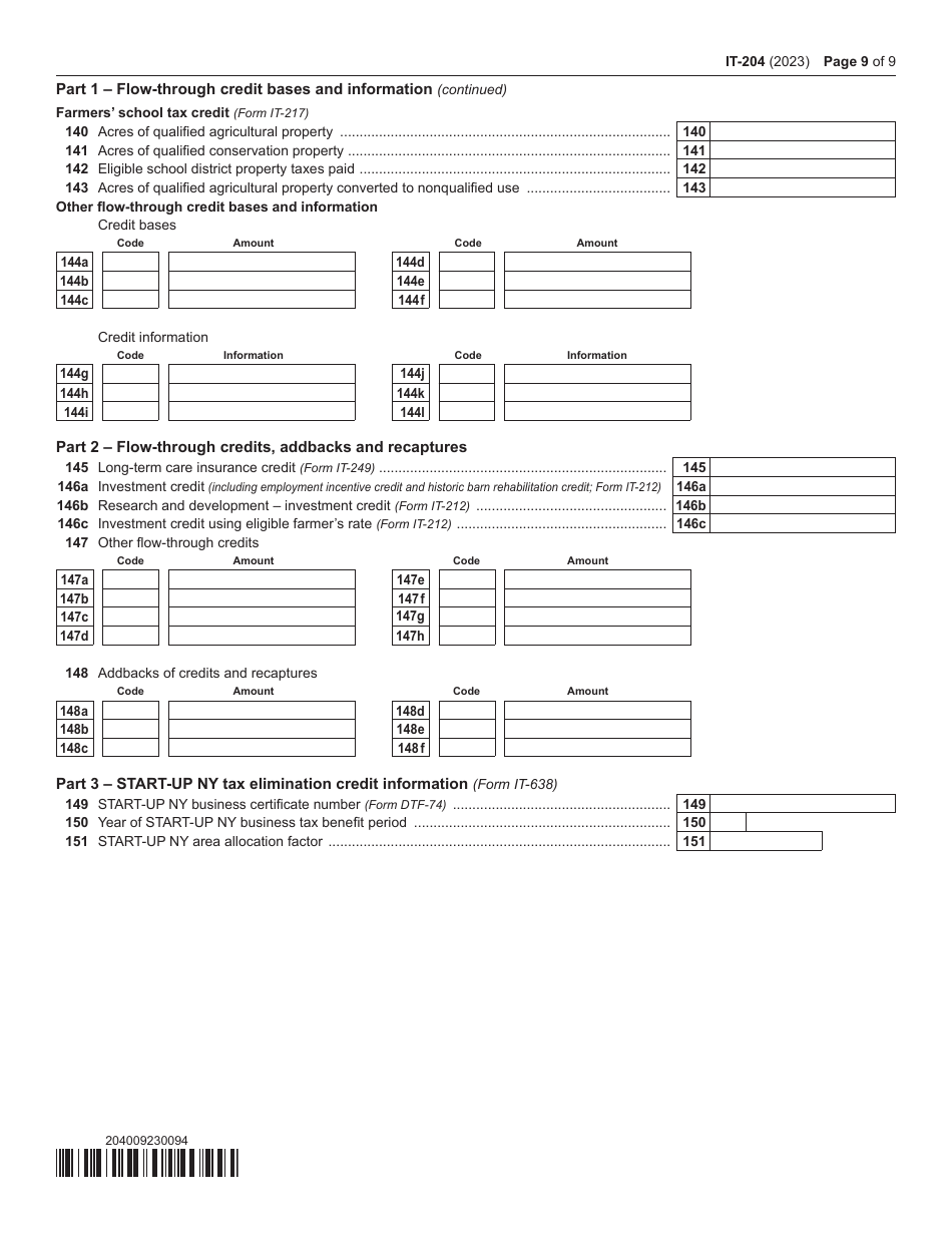 Form IT-204 Partnership Return - New York, Page 9