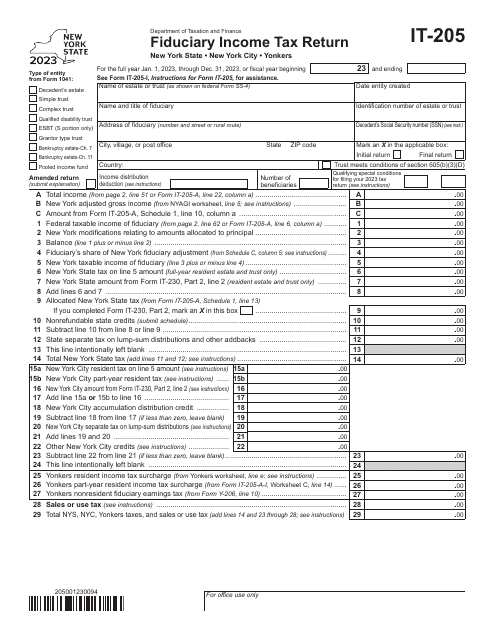 Form IT-205 Fiduciary Income Tax Return - New York, 2023