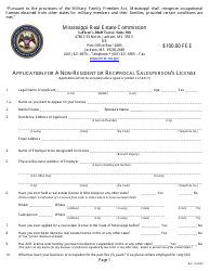 Application for a Non-resident or Reciprocal Salesperson&#039;s License - Mississippi, Page 3