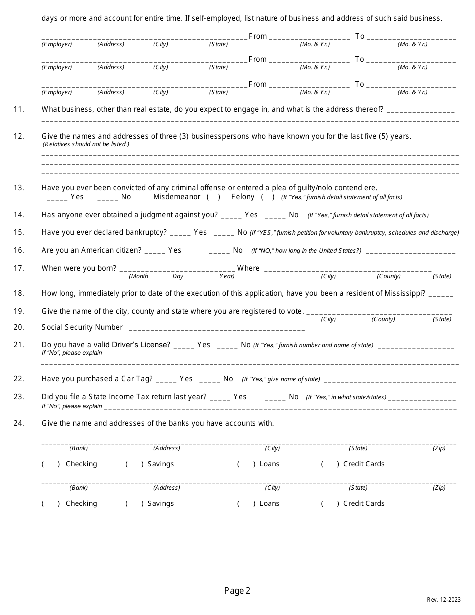 Application for a Non-resident or Reciprocal Salespersons License - Mississippi, Page 4