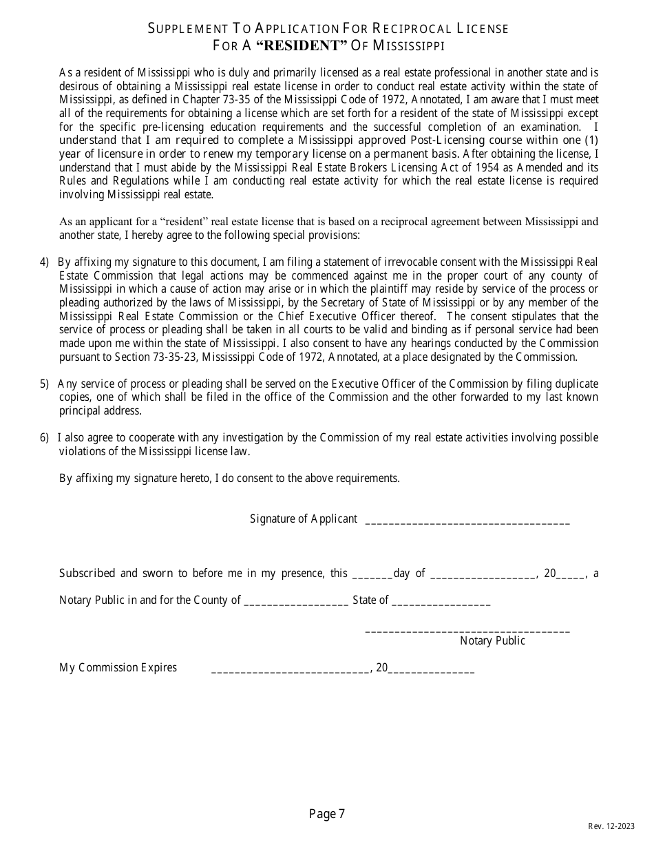 Application for a Non-resident or Reciprocal Salespersons License - Mississippi, Page 9