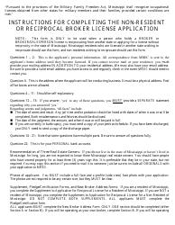 Document preview: Application for a Non-resident or Reciprocal Broker's License - Mississippi