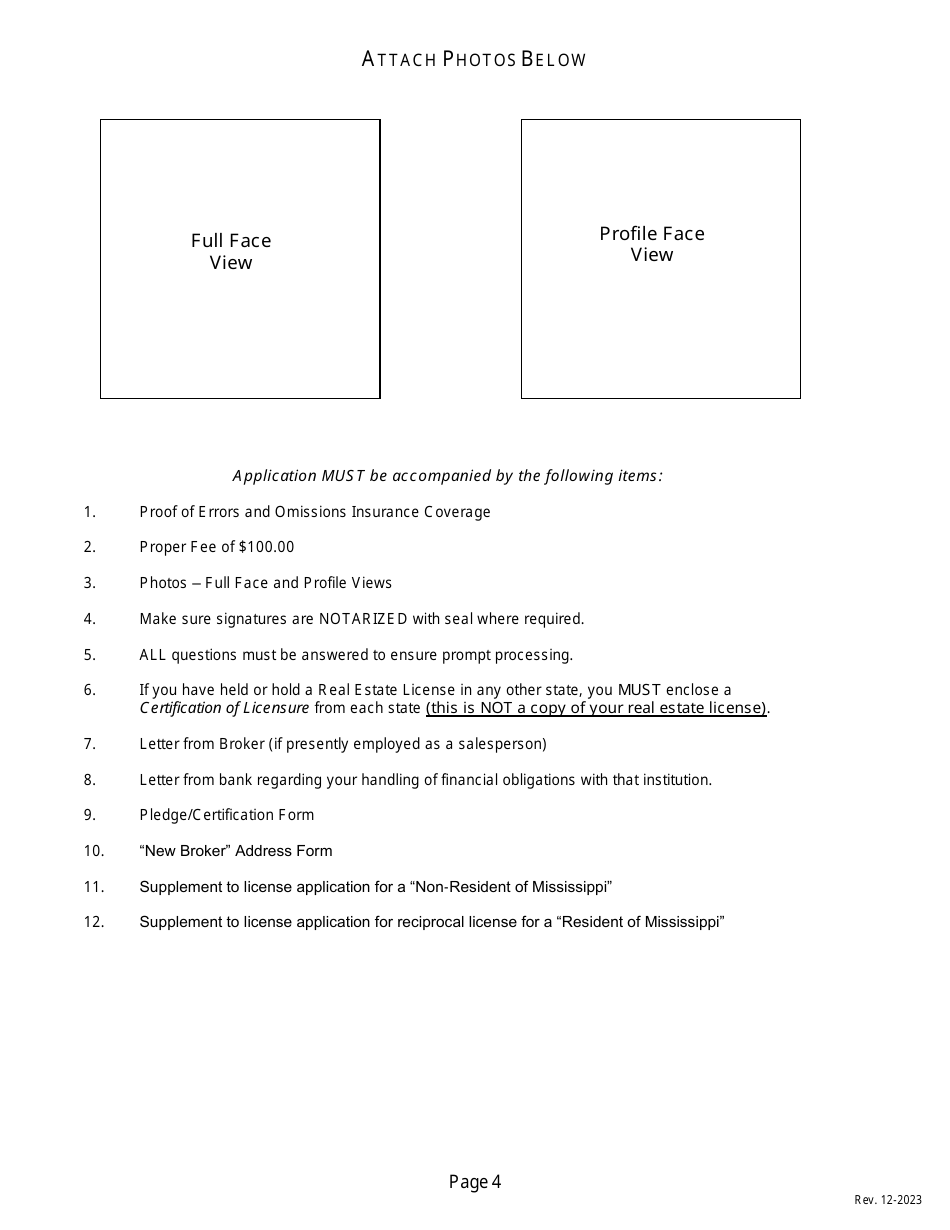 Application for a Non-resident or Reciprocal Brokers License - Mississippi, Page 6