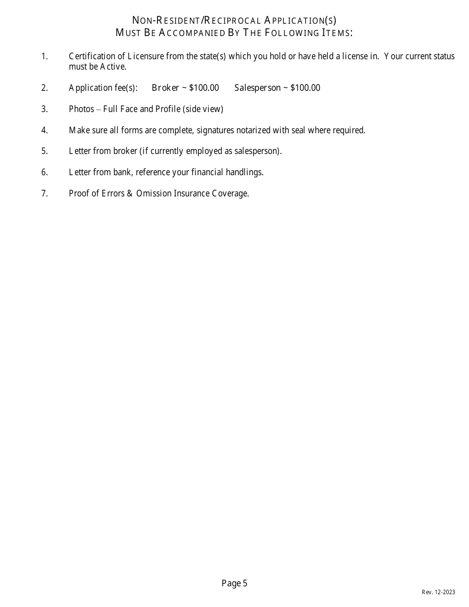 Application for a Non-resident or Reciprocal Brokers License - Mississippi, Page 7