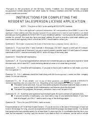 Document preview: Application for Resident Salesperson License - Mississippi