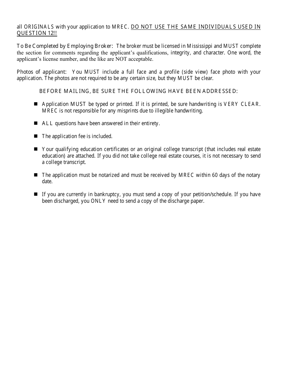 Application for Resident Salesperson License - Mississippi, Page 2