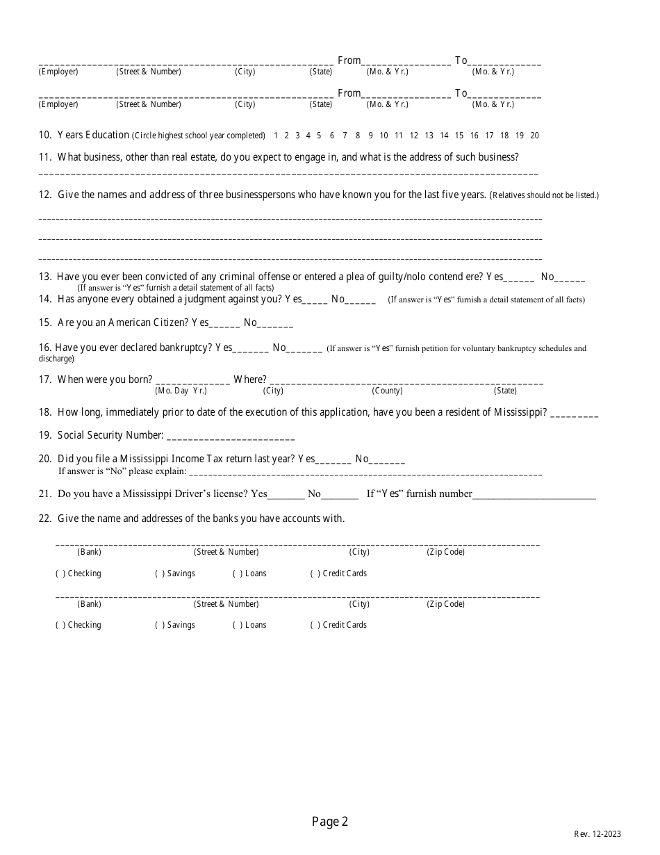 Application for Resident Salesperson License - Mississippi, Page 4