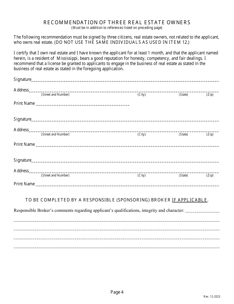 Mississippi Application For Resident Salesperson License Download Printable Pdf 2023 — 2024 0416