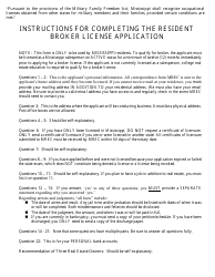 Application for Resident Broker&#039;s License - Mississippi