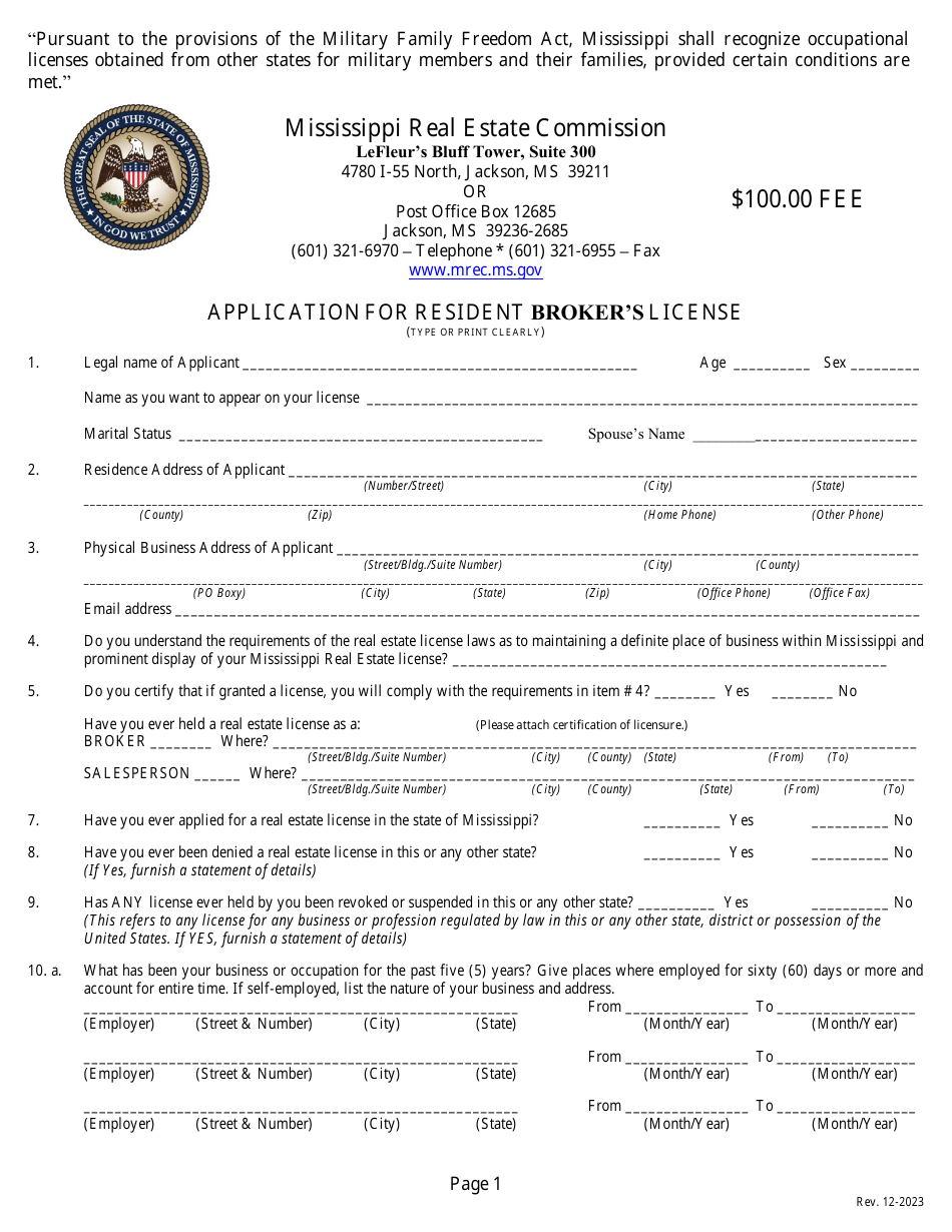 Application for Resident Brokers License - Mississippi, Page 3