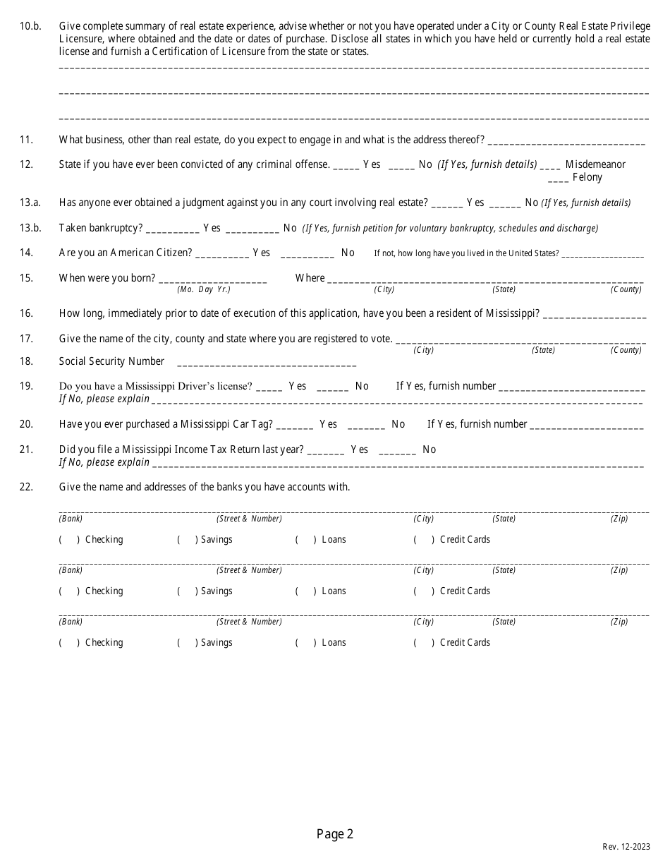 Application for Resident Brokers License - Mississippi, Page 4