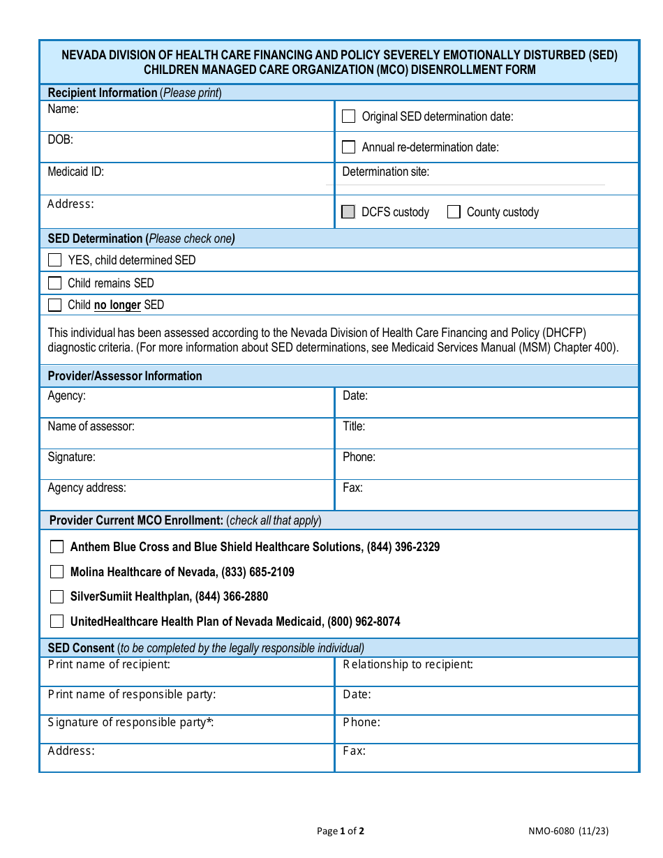 Form NMO-6080 Severely Emotionally Disturbed (Sed) Children Managed Care Organization (Mco) Disenrollment Form - Nevada, Page 3