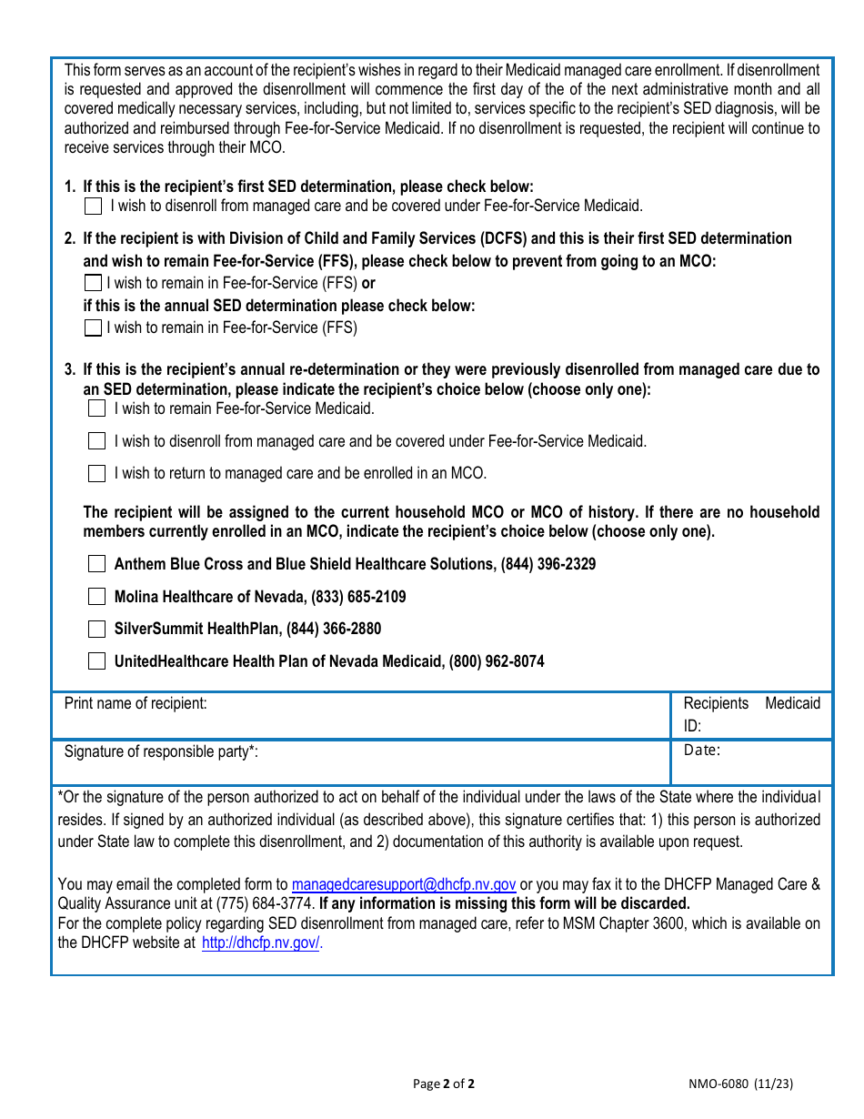Form NMO-6080 Severely Emotionally Disturbed (Sed) Children Managed Care Organization (Mco) Disenrollment Form - Nevada, Page 4
