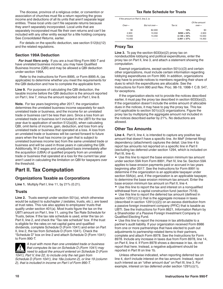 Instructions for IRS Form 990-T Exempt Organization Business Income Tax Return (And Proxy Tax Under Section 6033(E)), Page 10