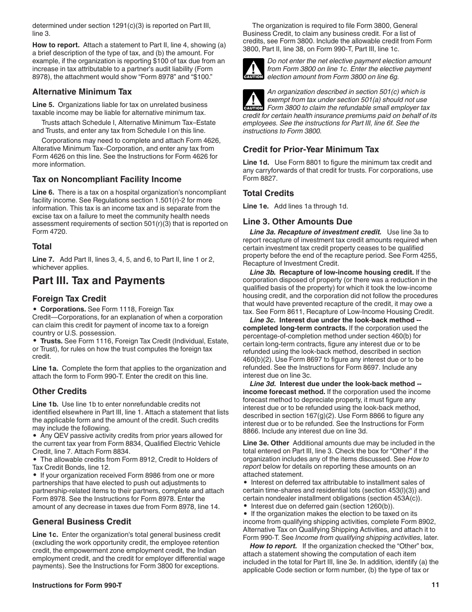 Instructions for IRS Form 990-T Exempt Organization Business Income Tax Return (And Proxy Tax Under Section 6033(E)), Page 11