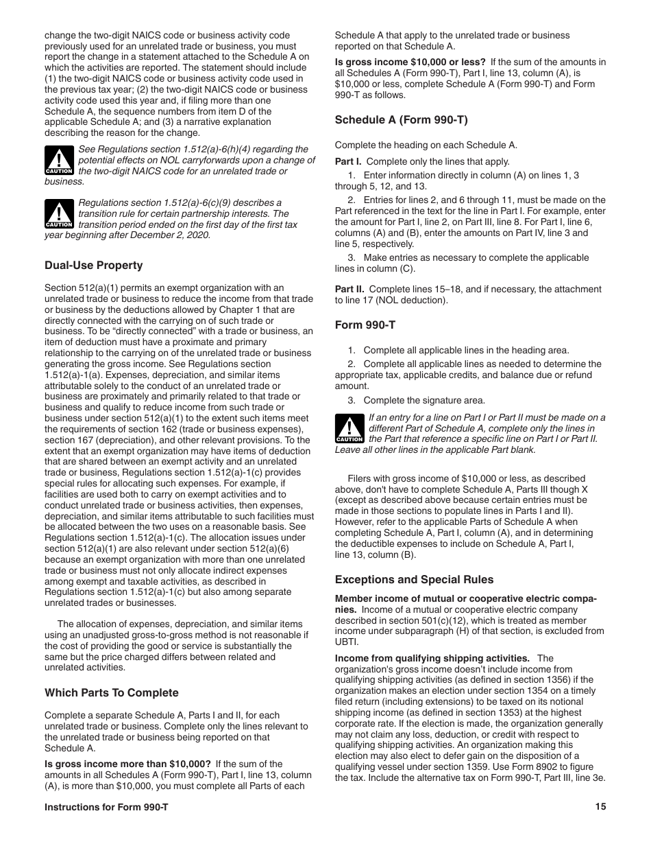 Instructions for IRS Form 990-T Exempt Organization Business Income Tax Return (And Proxy Tax Under Section 6033(E)), Page 15
