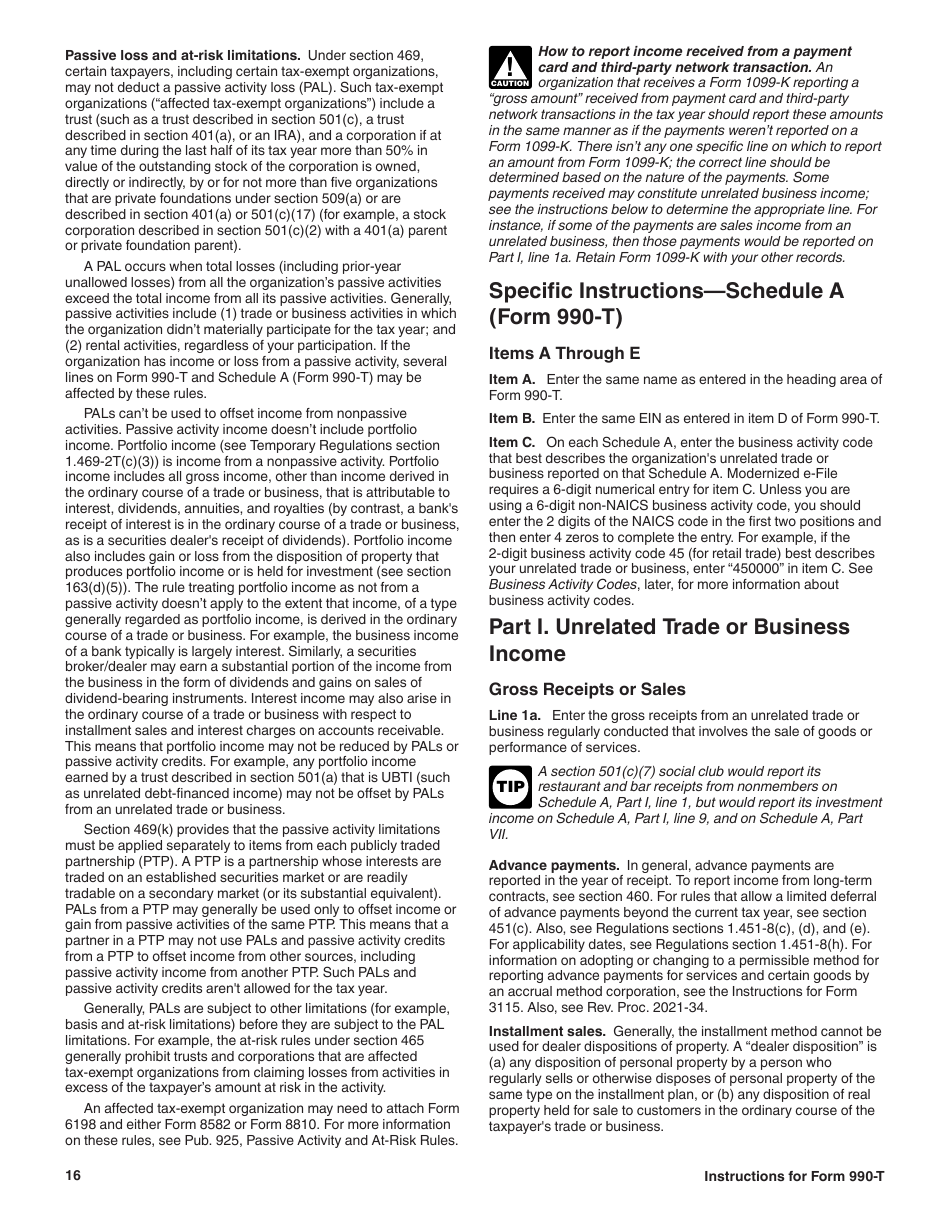 Instructions for IRS Form 990-T Exempt Organization Business Income Tax Return (And Proxy Tax Under Section 6033(E)), Page 16