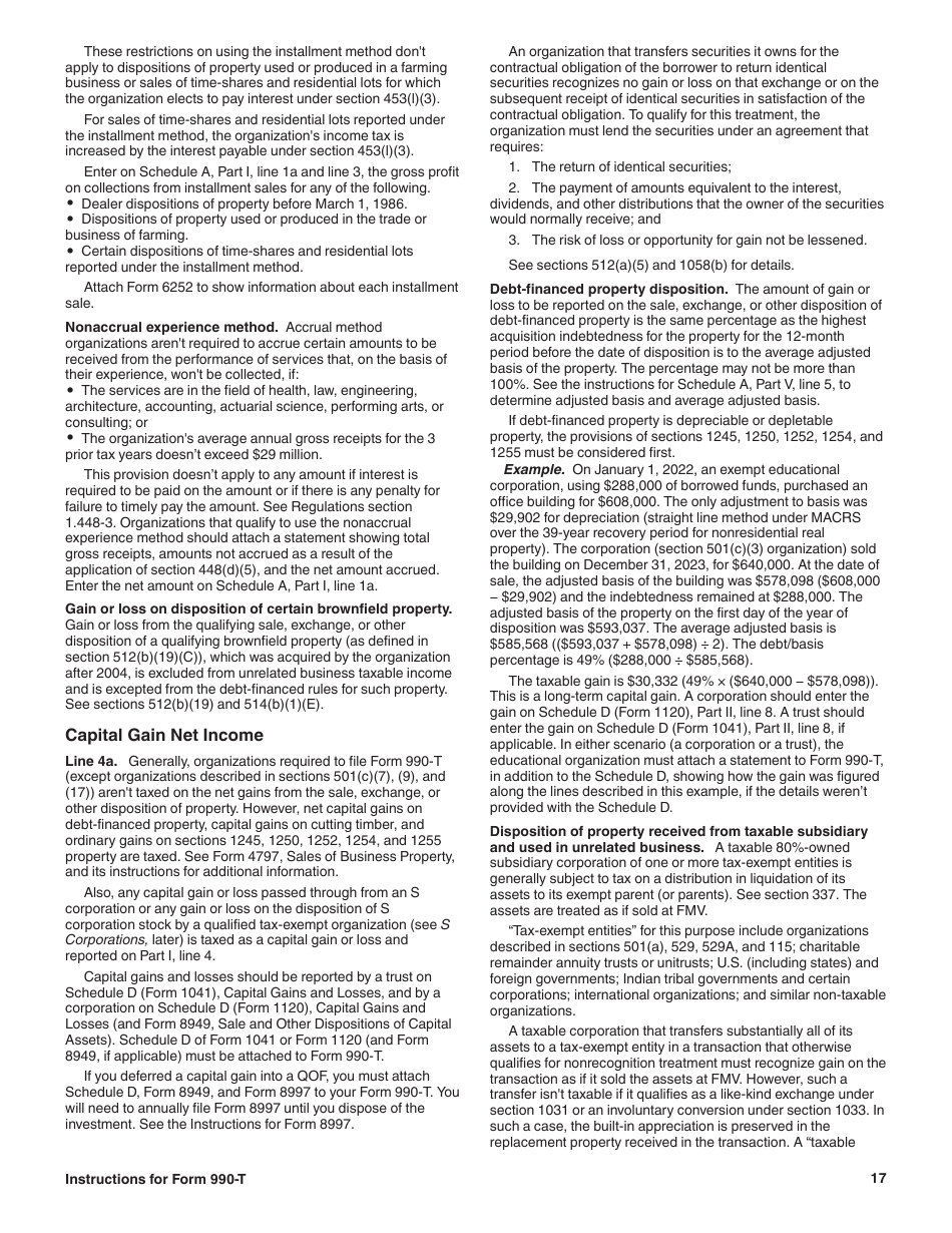 Instructions for IRS Form 990-T Exempt Organization Business Income Tax Return (And Proxy Tax Under Section 6033(E)), Page 17
