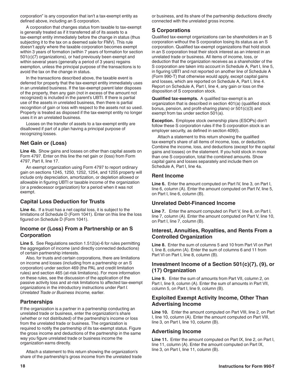 Instructions for IRS Form 990-T Exempt Organization Business Income Tax Return (And Proxy Tax Under Section 6033(E)), Page 18