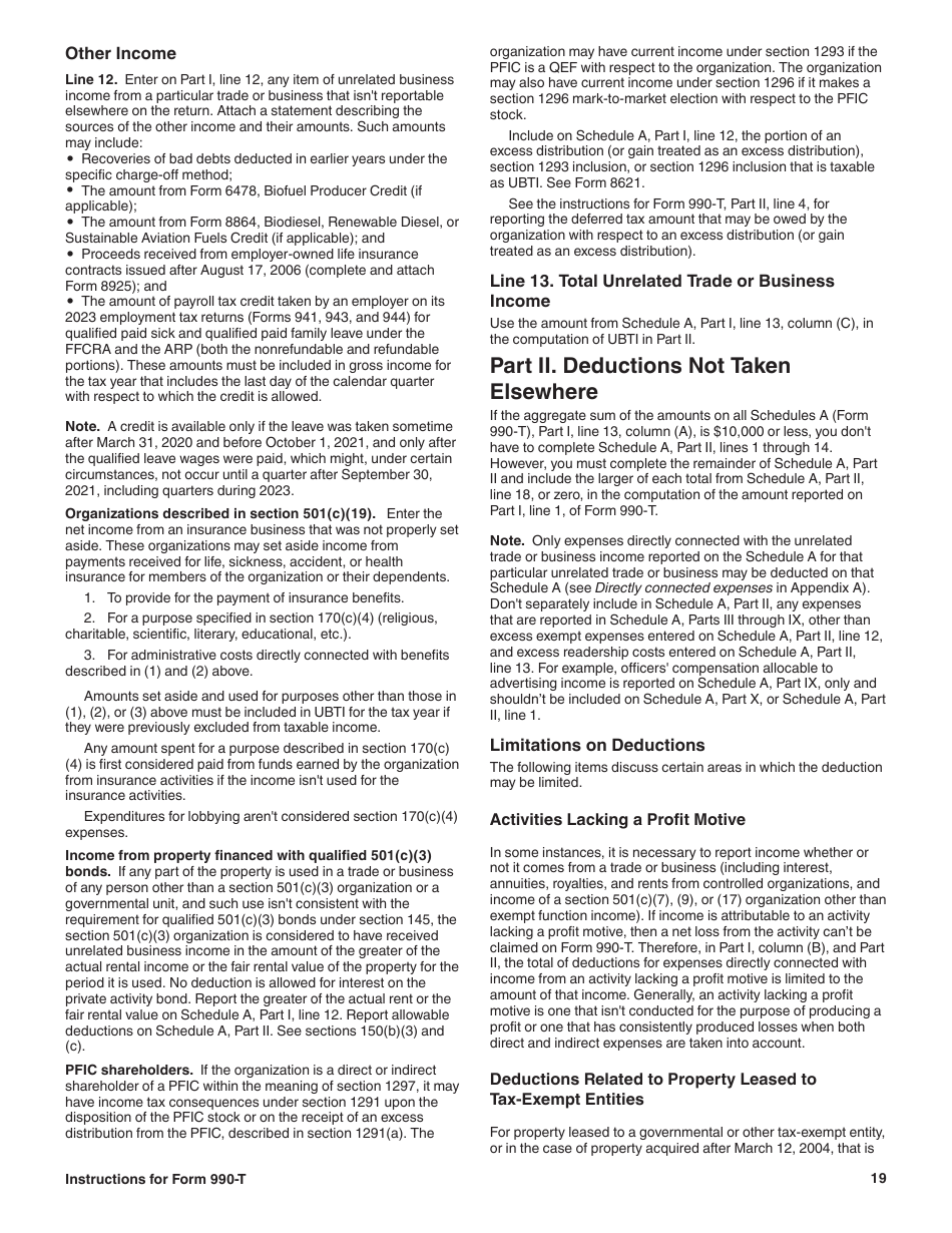 Instructions for IRS Form 990-T Exempt Organization Business Income Tax Return (And Proxy Tax Under Section 6033(E)), Page 19