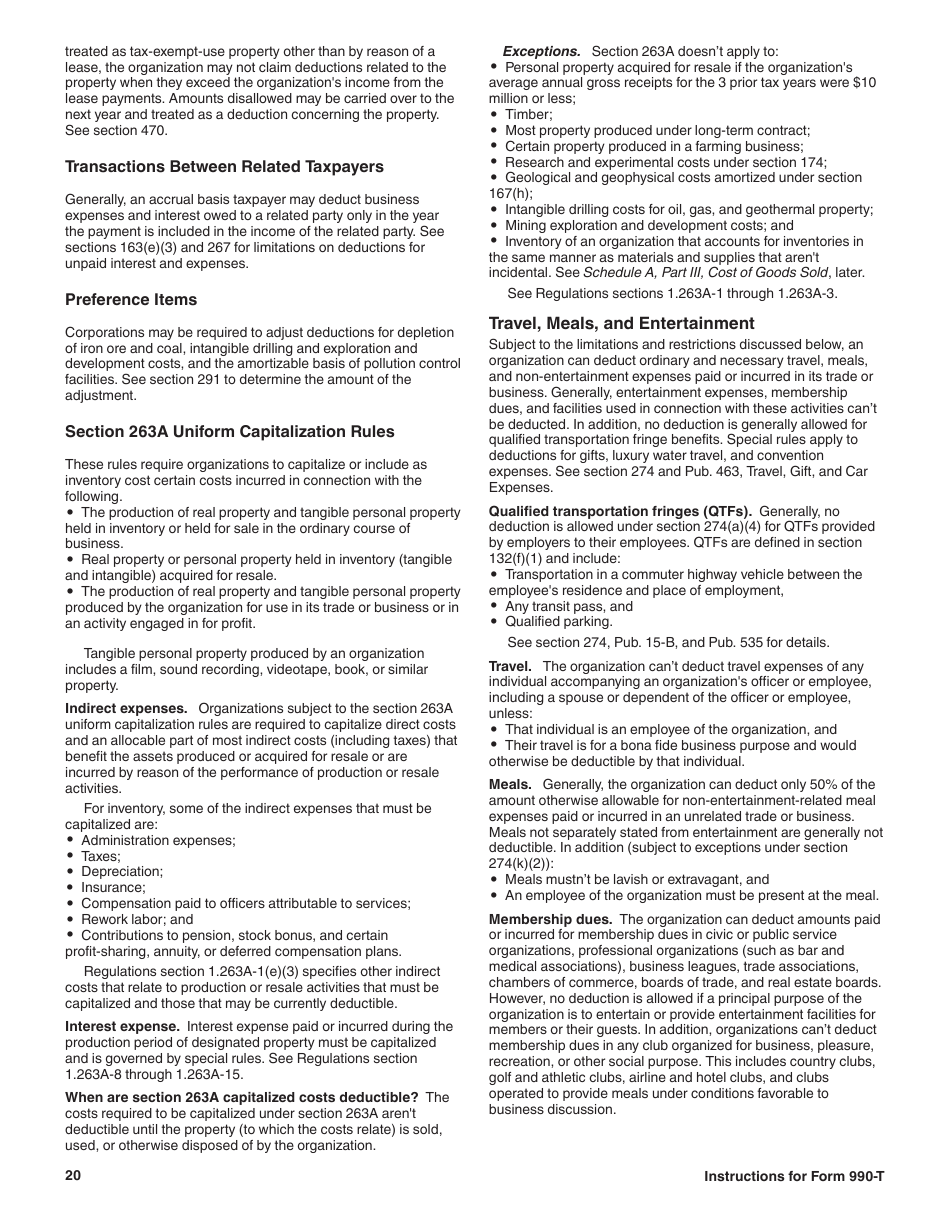 Instructions for IRS Form 990-T Exempt Organization Business Income Tax Return (And Proxy Tax Under Section 6033(E)), Page 20