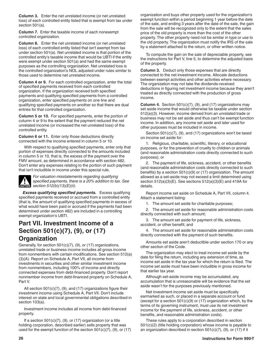 Instructions for IRS Form 990-T Exempt Organization Business Income Tax Return (And Proxy Tax Under Section 6033(E)), Page 26