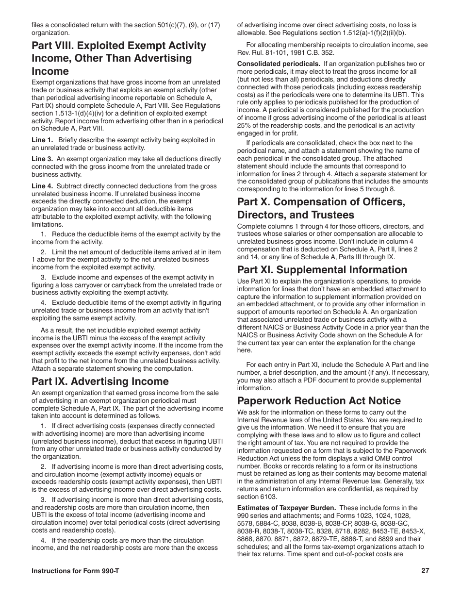 Instructions for IRS Form 990-T Exempt Organization Business Income Tax Return (And Proxy Tax Under Section 6033(E)), Page 27