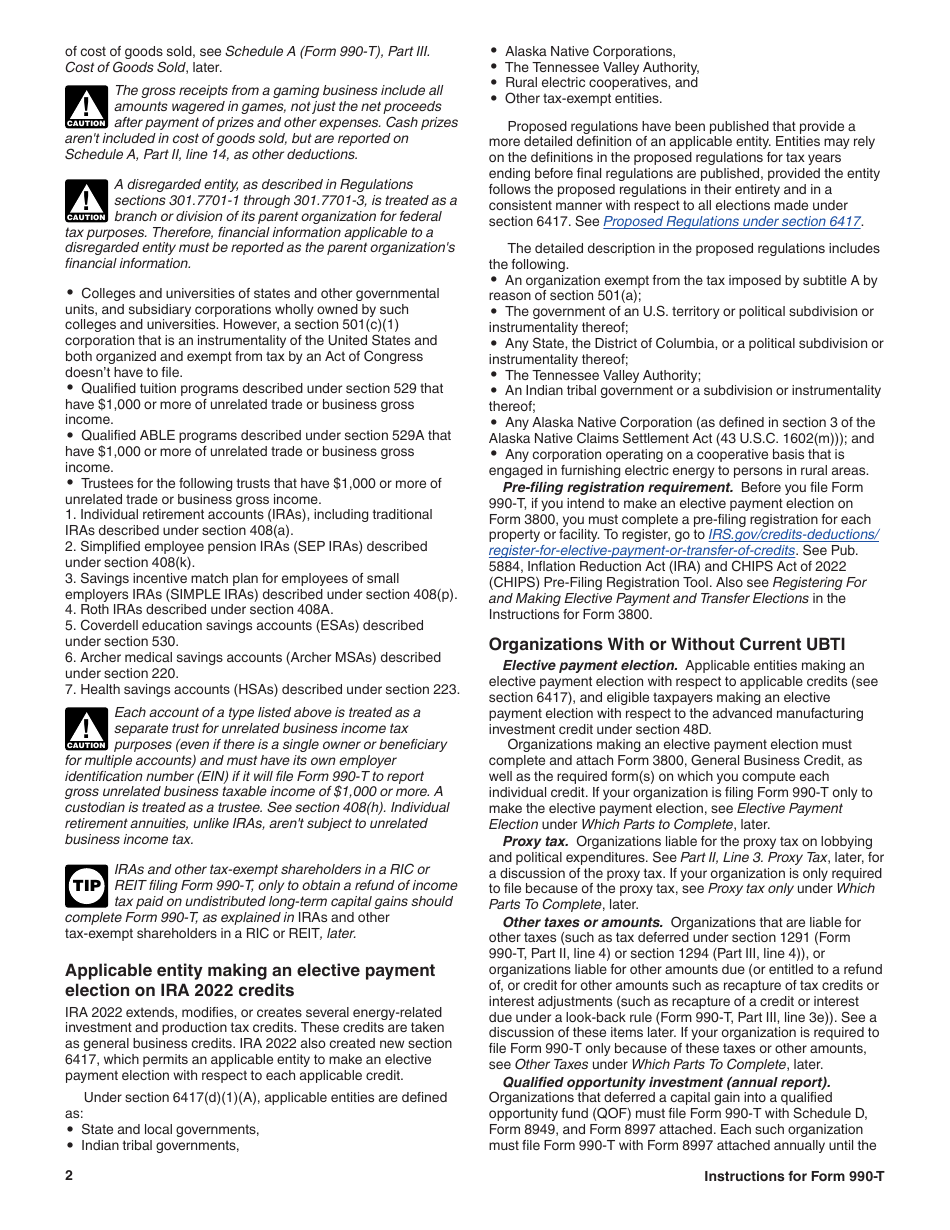 Instructions for IRS Form 990-T Exempt Organization Business Income Tax Return (And Proxy Tax Under Section 6033(E)), Page 2